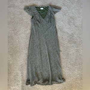 Aritzia Olive Green Floral Midi Dress